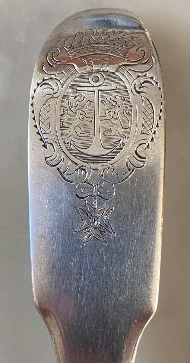 Auch, Cuillère à Ragoût, Argent, Uniplat, Armoiries Famille de Prugue, XVIIIè-photo-1