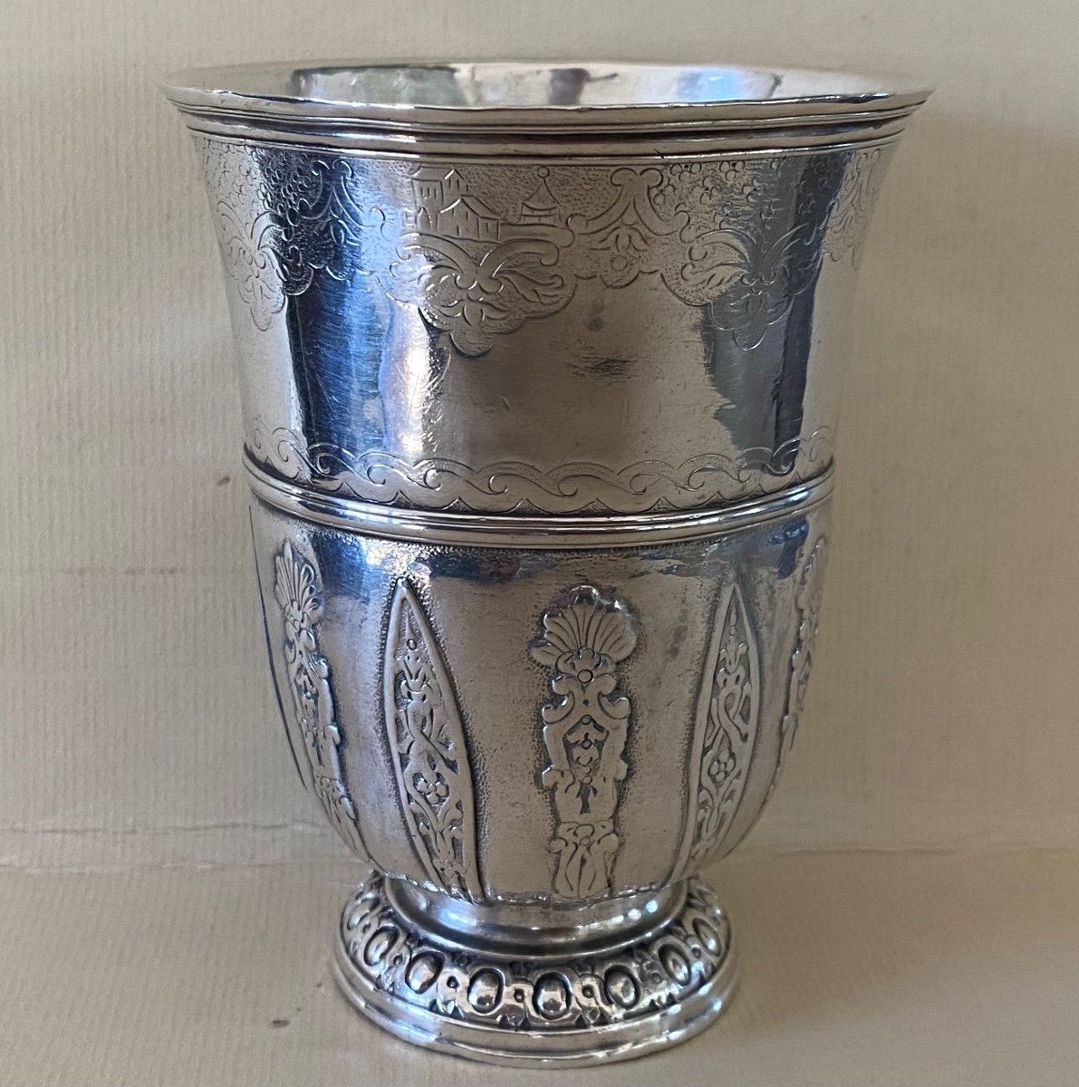 Appliqued Cup, Silver, Engraved, Paris, 1739