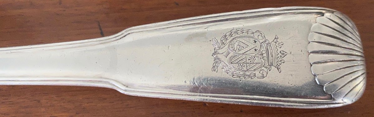 Stew Spoon, Shell Fillets, Silver, Coat Of Arms, Paris, XVIIIth-photo-4