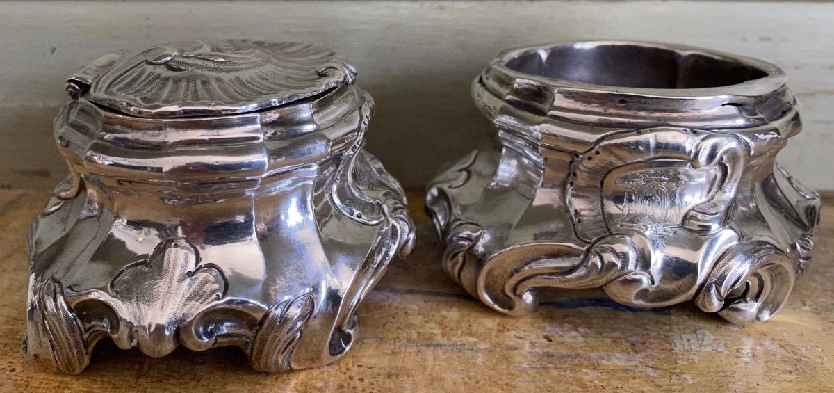 Pair Of Salt Shakers, Salerons, Pepper Shakers, Silver, Coat Of Arms, Marseille, XVIIIth-photo-6