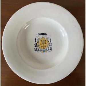 Tondino, Large Dish, Earthenware, Coat Of Arms, Italy, XVIIth