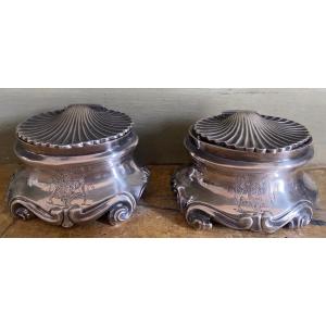 Pair Of Salt Shakers, Salerons, Pepper Shakers, Silver, Coat Of Arms, Toulouse, XVIIIth