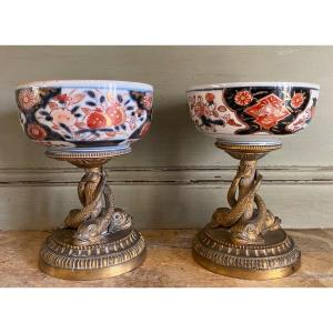 Imari, Porcelain Cups, Gilt Bronze, 19th Century