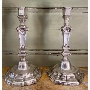 Candlesticks, Torches, Bronze, Plated, Silver, Regency, 18th Century