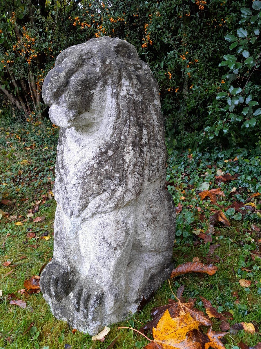 Pair Of Lions In Limestone Stone. Seventeenth Century-photo-3