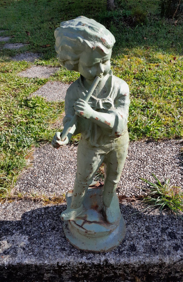 Joueur De Flute - Statue En Fonte 1900