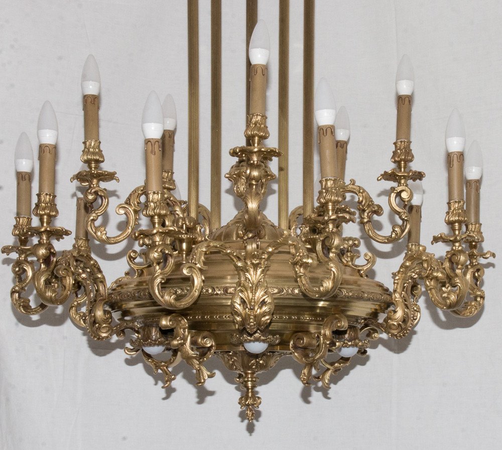 Large Gilt Bronze Chandelier Napoleon III-photo-2