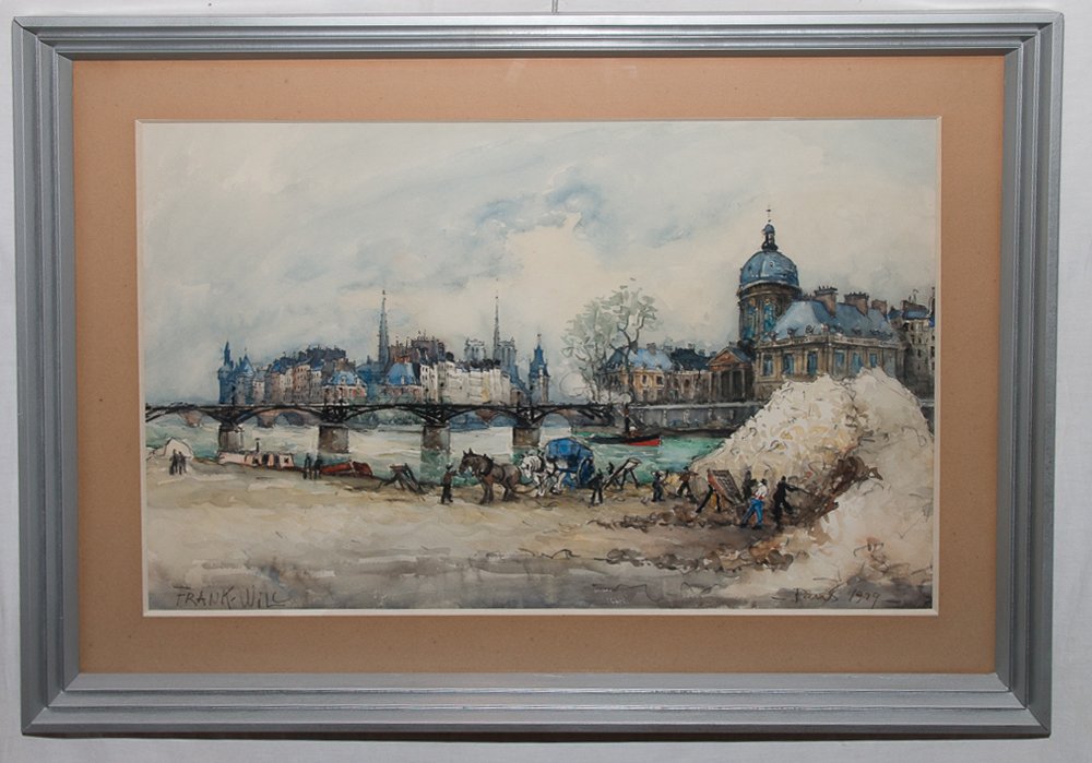 Aquarelle " Le Pont Des Arts " Paris , Signée Frank Will 1929