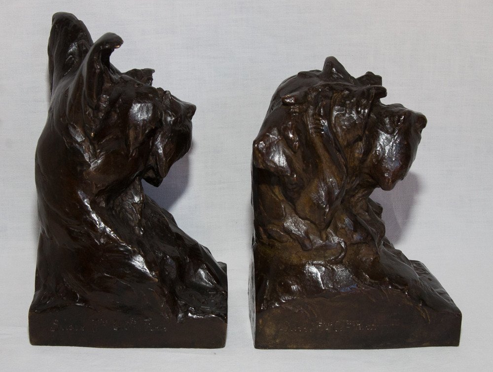 Pair Of Busts Of Dogs Maximilien-louis Fiot (1886-1953)-photo-1