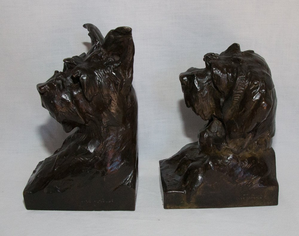 Pair Of Busts Of Dogs Maximilien-louis Fiot (1886-1953)-photo-2