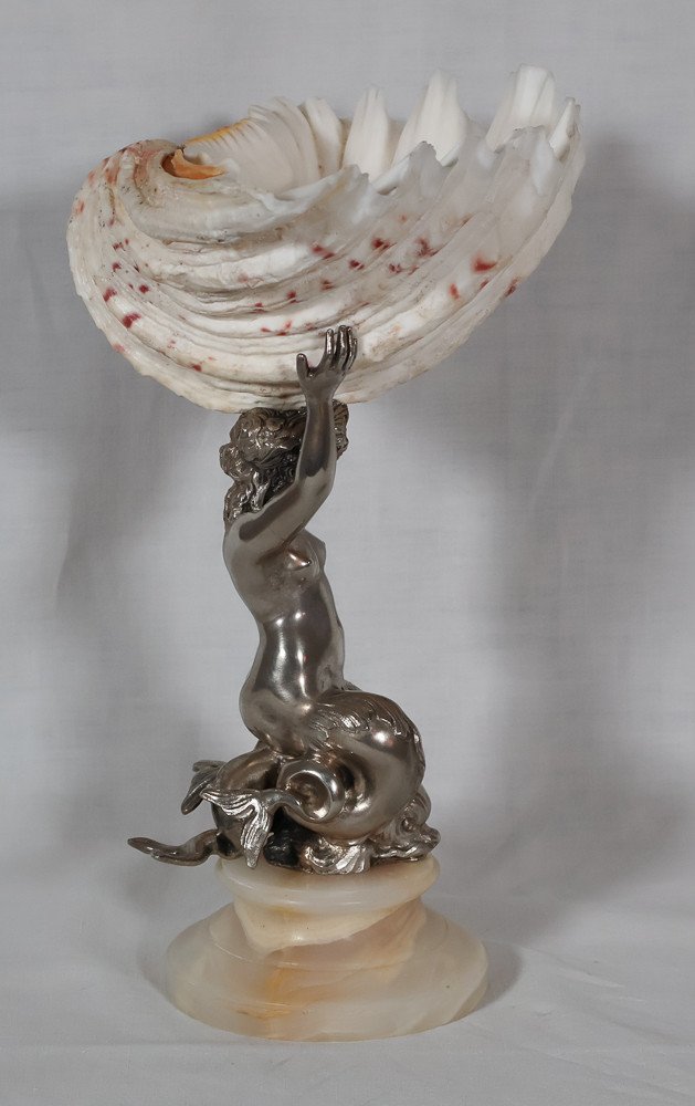 Nereid Stoup With Tridacna Shell 19th Century-photo-1