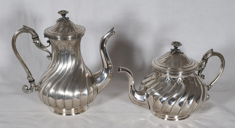 Boulenger 5 Piece Silver Metal Service Late 19th Century-photo-2