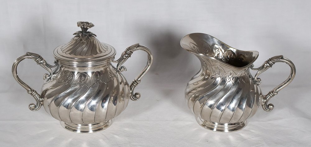 Boulenger 5 Piece Silver Metal Service Late 19th Century-photo-3