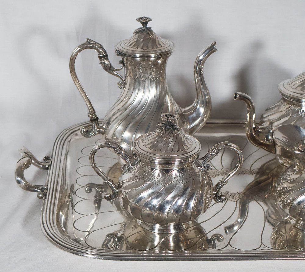 Boulenger 5 Piece Silver Metal Service Late 19th Century-photo-8