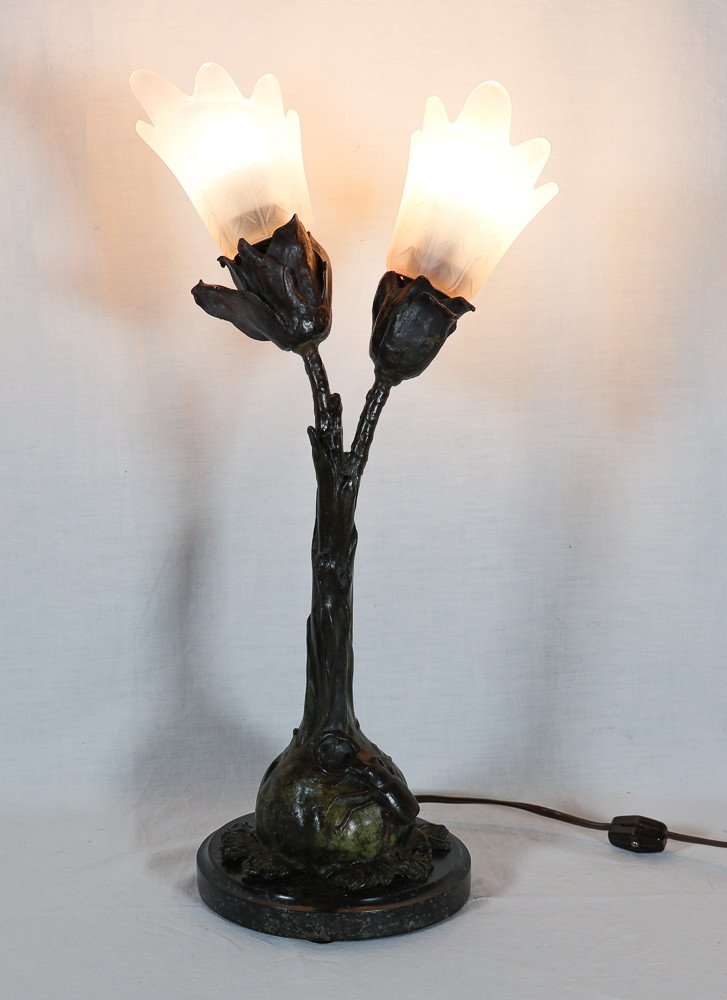 Lampe En Bronze Art Nouveau Ludwig Beck 1895-photo-4