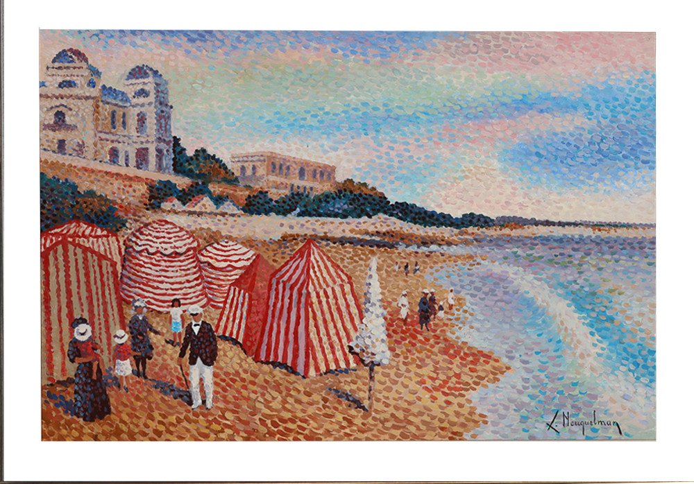  Tableau Pointilliste, Plage De Royan Lucien Neuquelman 1909-1988-photo-2