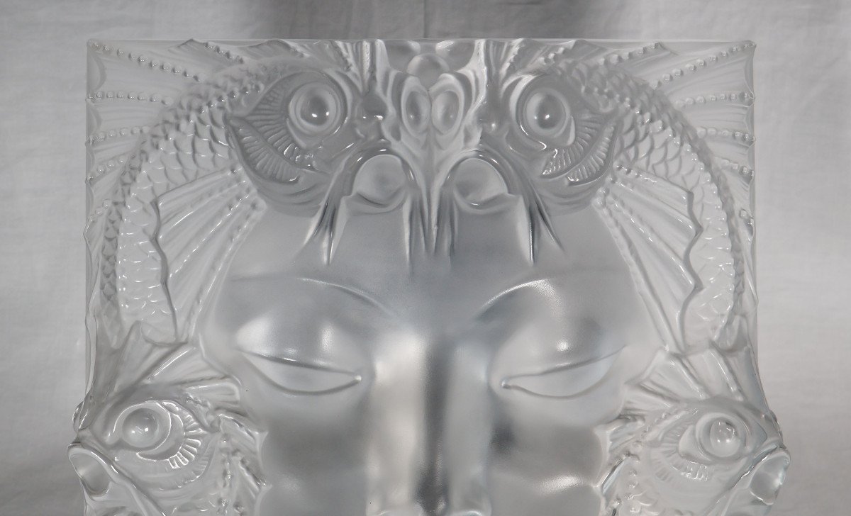 Lalique France Decorative Pattern "fish Fountain" Or "women's Mask" -photo-4