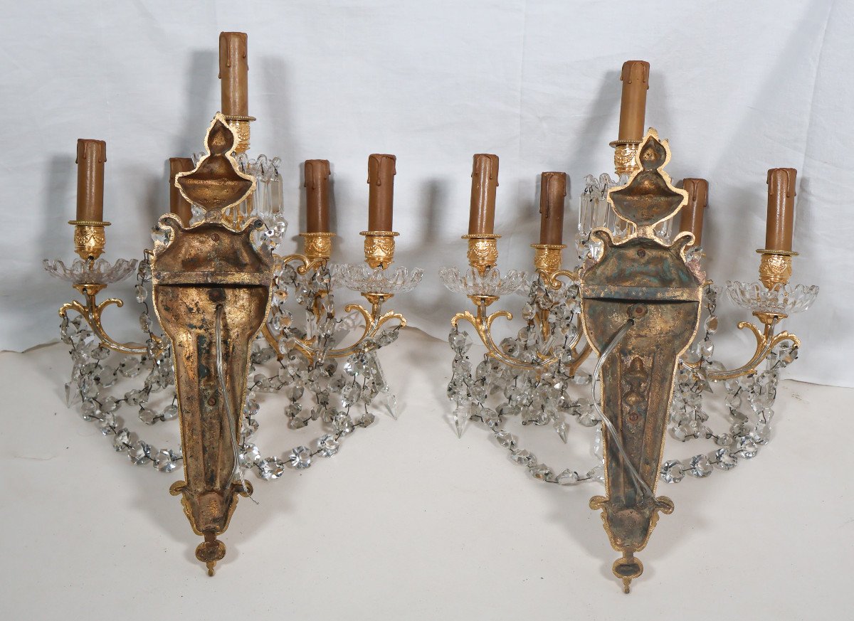 Pair Of Baccarat Sconces In Gilt Bronze Napoleon III Period-photo-7