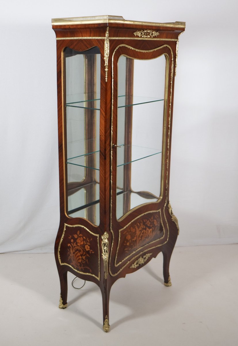 Showcase In Rosewood Marquetry Napoleon III Period-photo-3