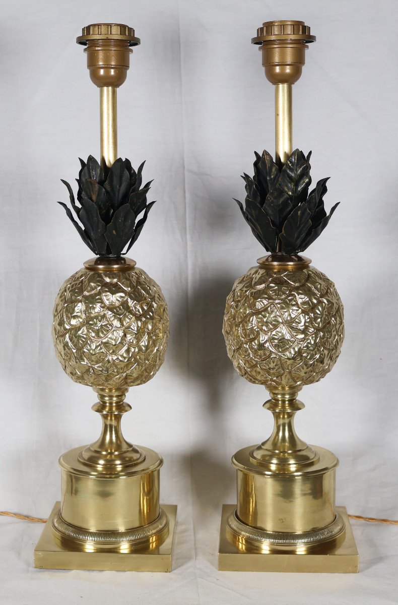 Paire De Lampes Ananas En Bronze Doré Années 70 -photo-2