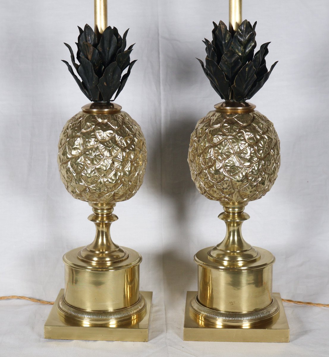 Paire De Lampes Ananas En Bronze Doré Années 70 -photo-1