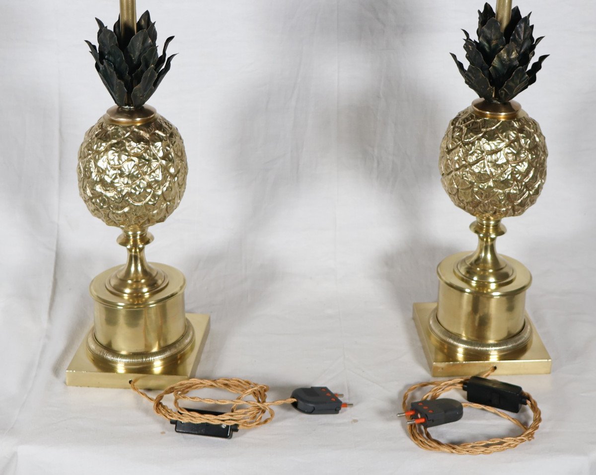 Pair Of Gilt Bronze Pineapple Lamps From The 70s -photo-3