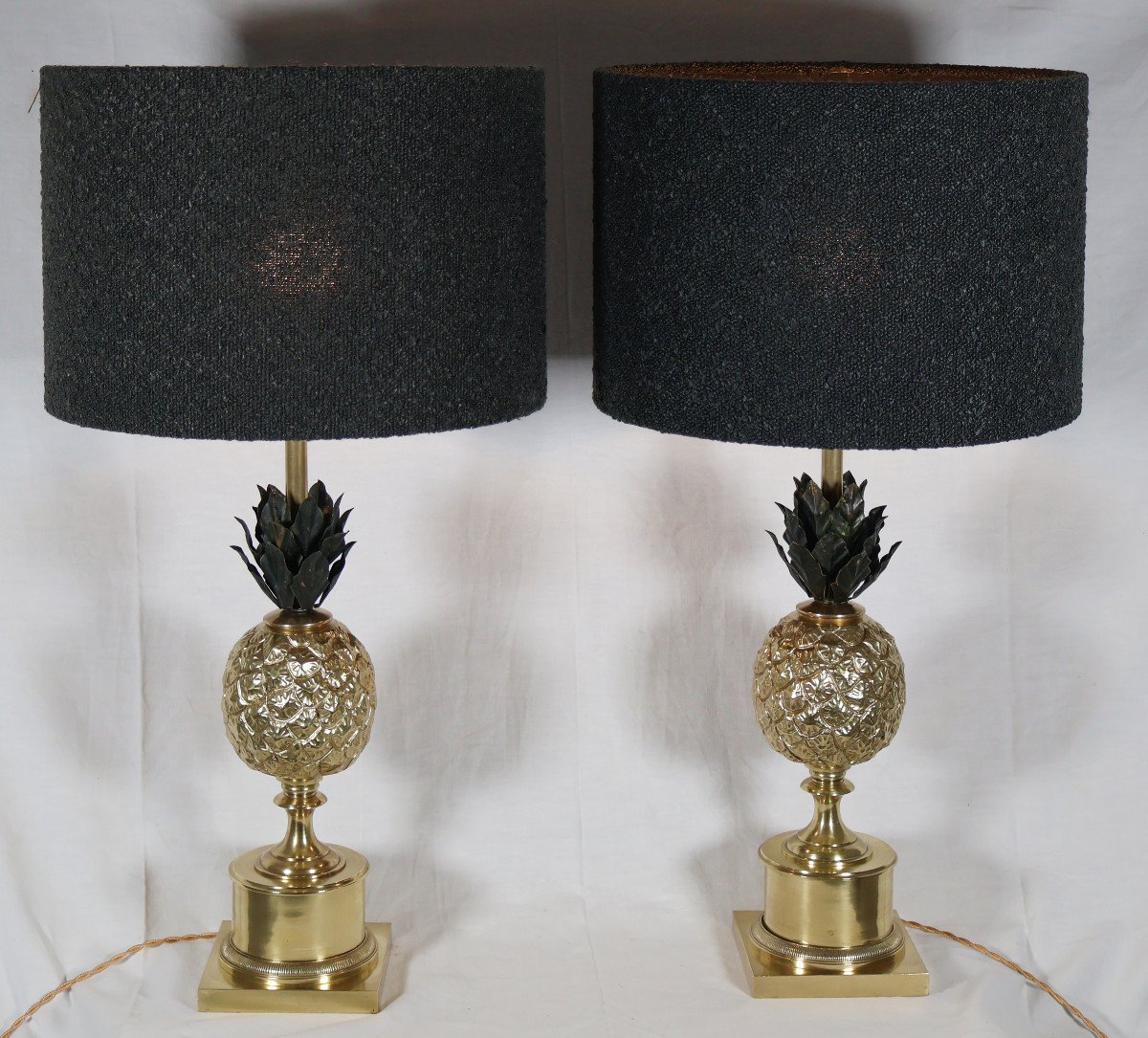 Paire De Lampes Ananas En Bronze Doré Années 70 -photo-8