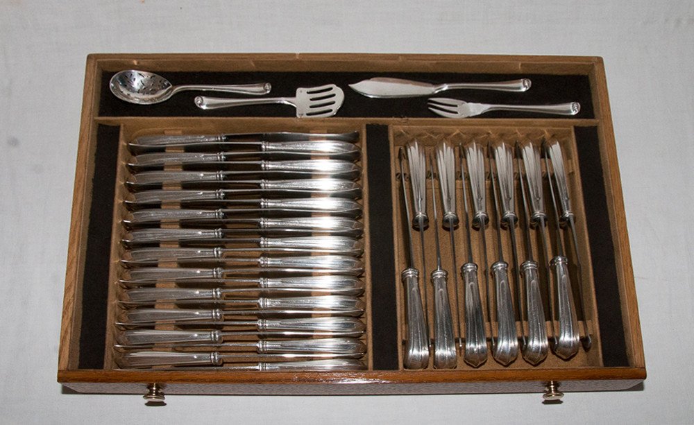 Solid Silver Cutlery Set Mazarin Puiforcat Model 183 Pieces-photo-2