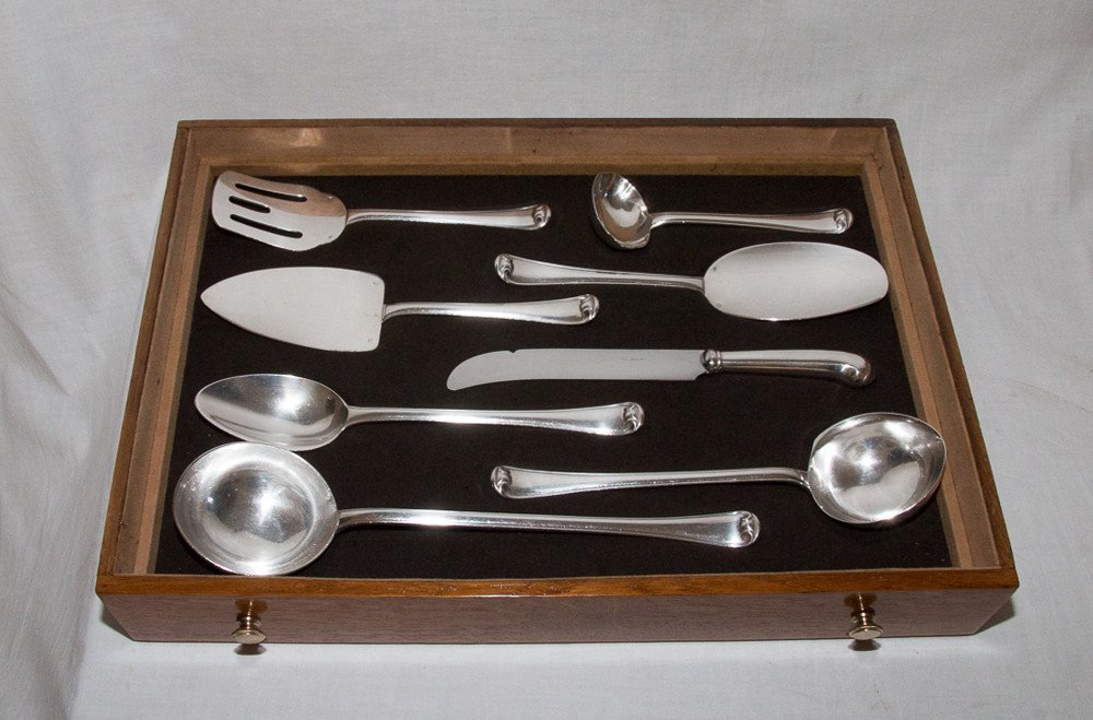 Solid Silver Cutlery Set Mazarin Puiforcat Model 183 Pieces-photo-2