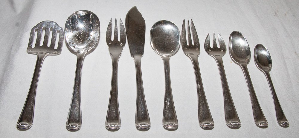 Solid Silver Cutlery Set Mazarin Puiforcat Model 183 Pieces-photo-4