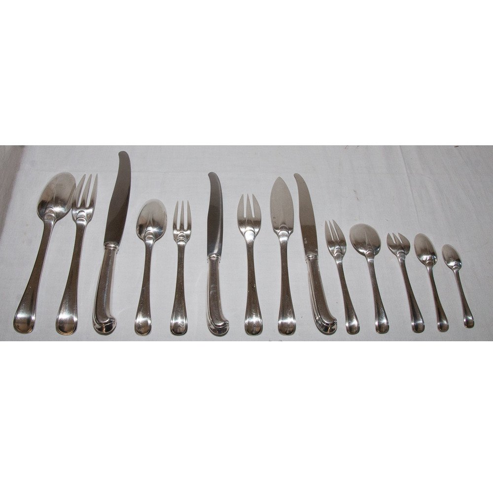 Solid Silver Cutlery Set Mazarin Puiforcat Model 183 Pieces-photo-6