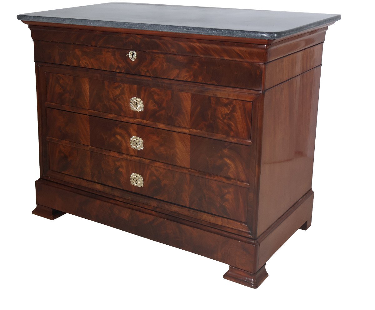 Restoration Period Flamed Mahogany Chest Of Drawers-photo-4