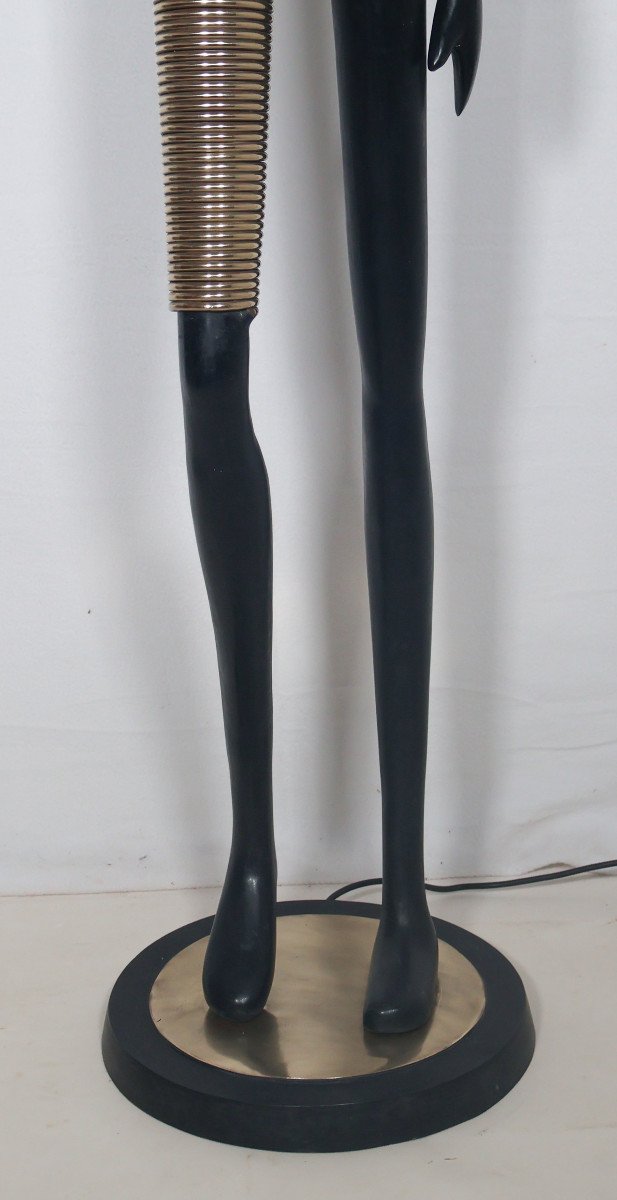 Bronze Floor Lamp "giraffe Woman" Attributed To Karl Haguenauer 1970s -photo-3