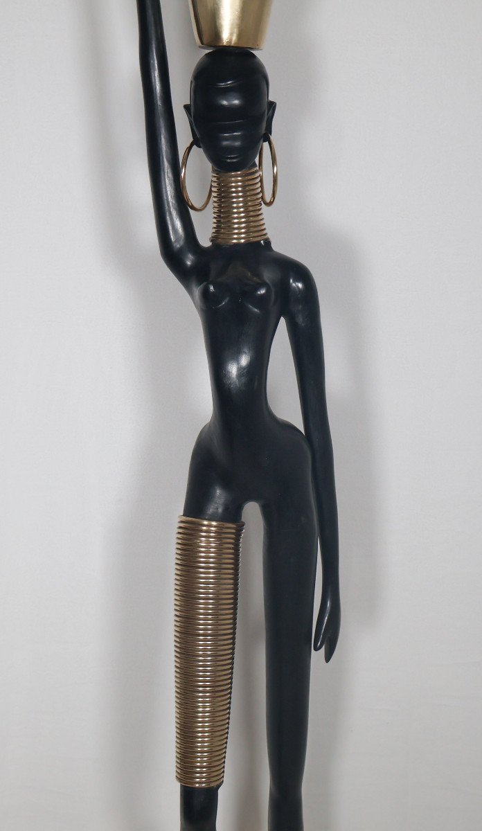 Bronze Floor Lamp "giraffe Woman" Attributed To Karl Haguenauer 1970s -photo-4