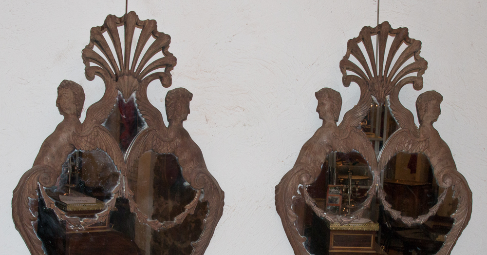 Grande Paire d'Appliques à Miroir En Acajou Italie Circa 1850-photo-2