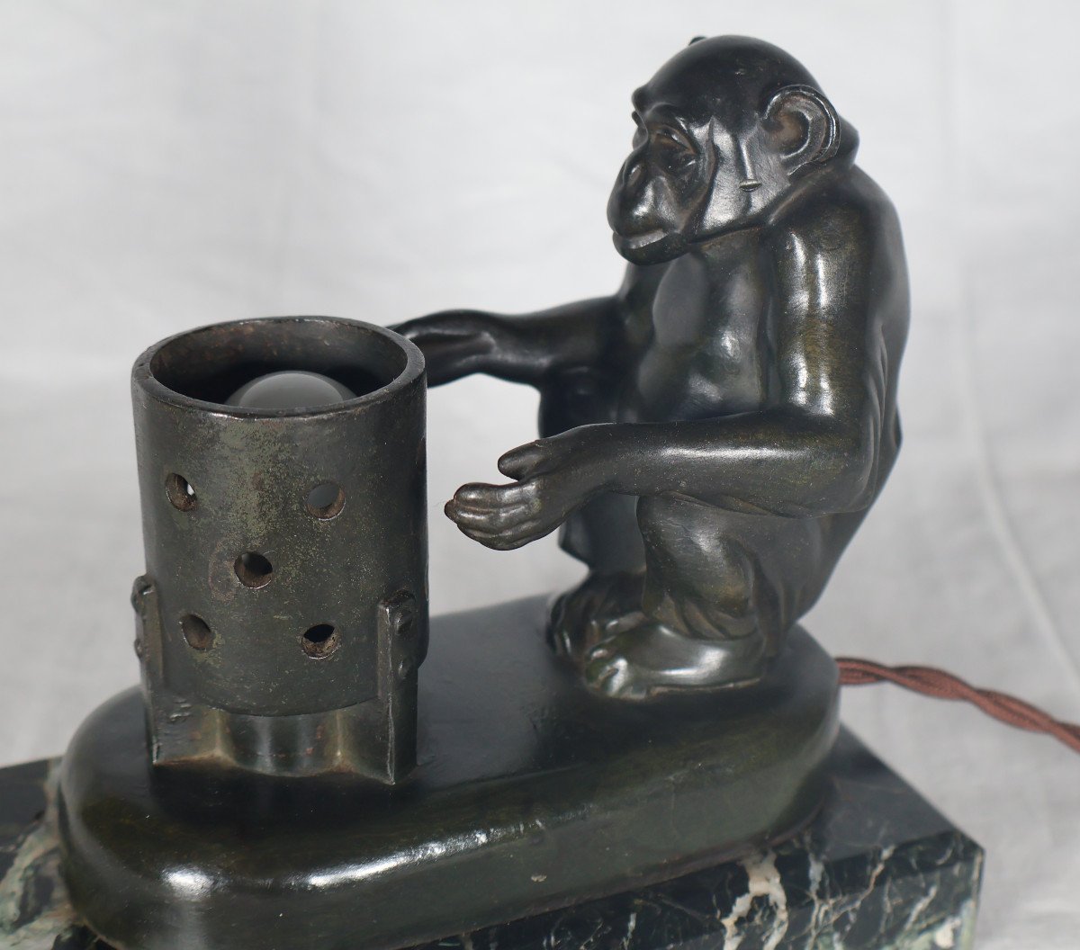 Monkey Night Light At The Brazier Max Le Verrier Art Deco Period-photo-2