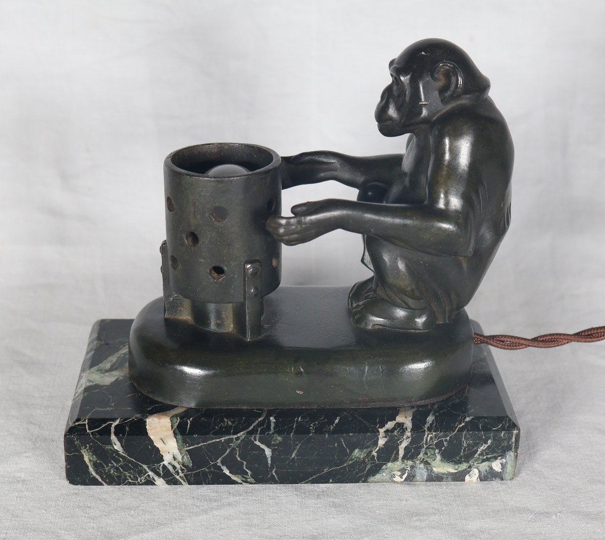 Monkey Night Light At The Brazier Max Le Verrier Art Deco Period-photo-3