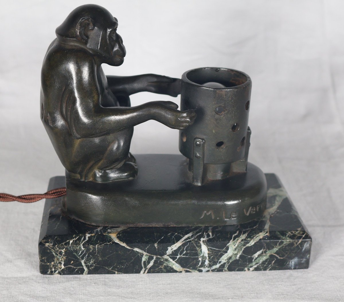 Monkey Night Light At The Brazier Max Le Verrier Art Deco Period-photo-1