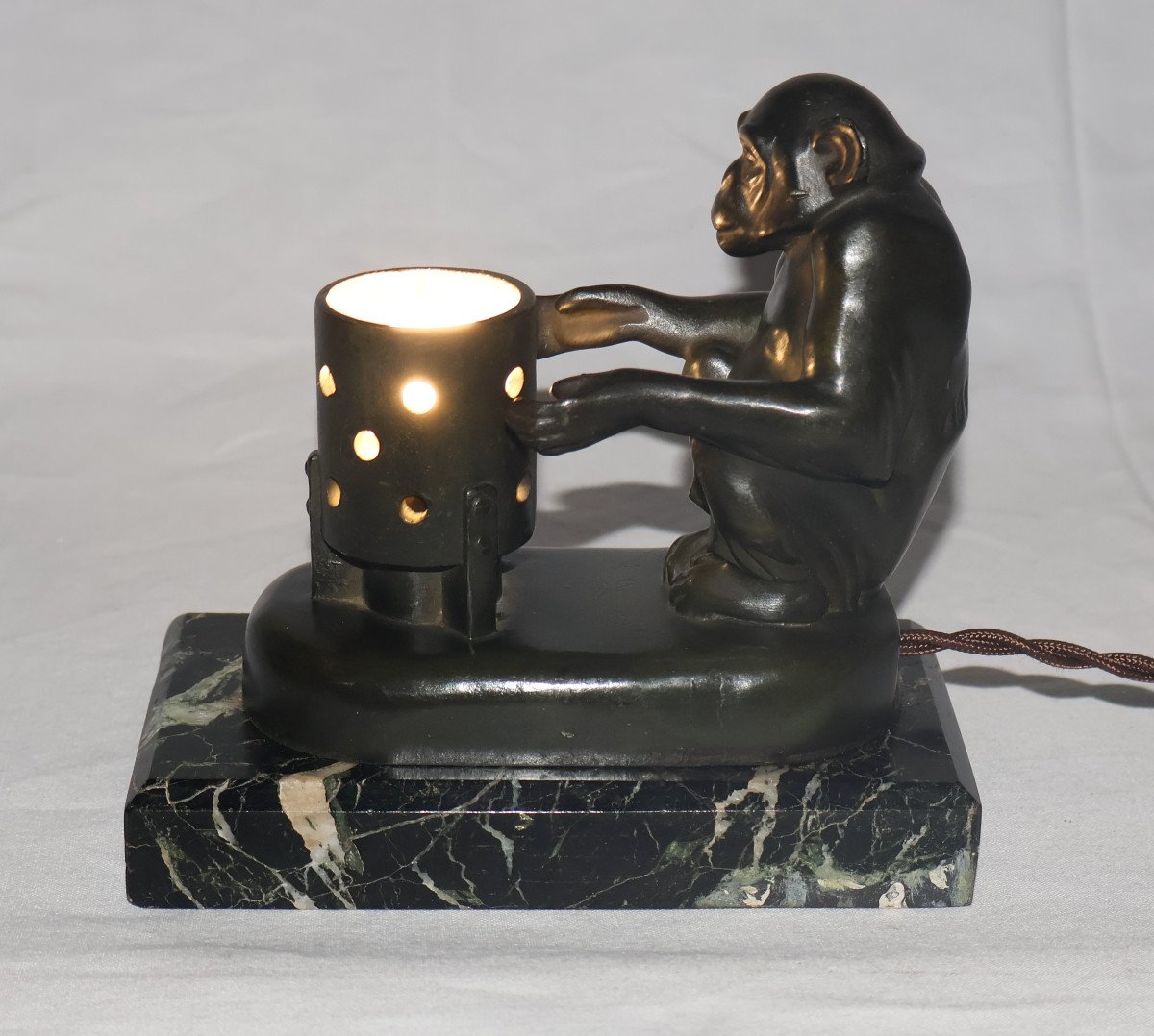 Monkey Night Light At The Brazier Max Le Verrier Art Deco Period-photo-4