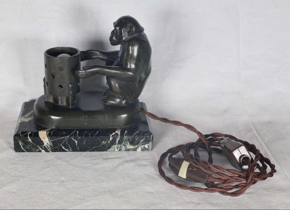 Monkey Night Light At The Brazier Max Le Verrier Art Deco Period-photo-6