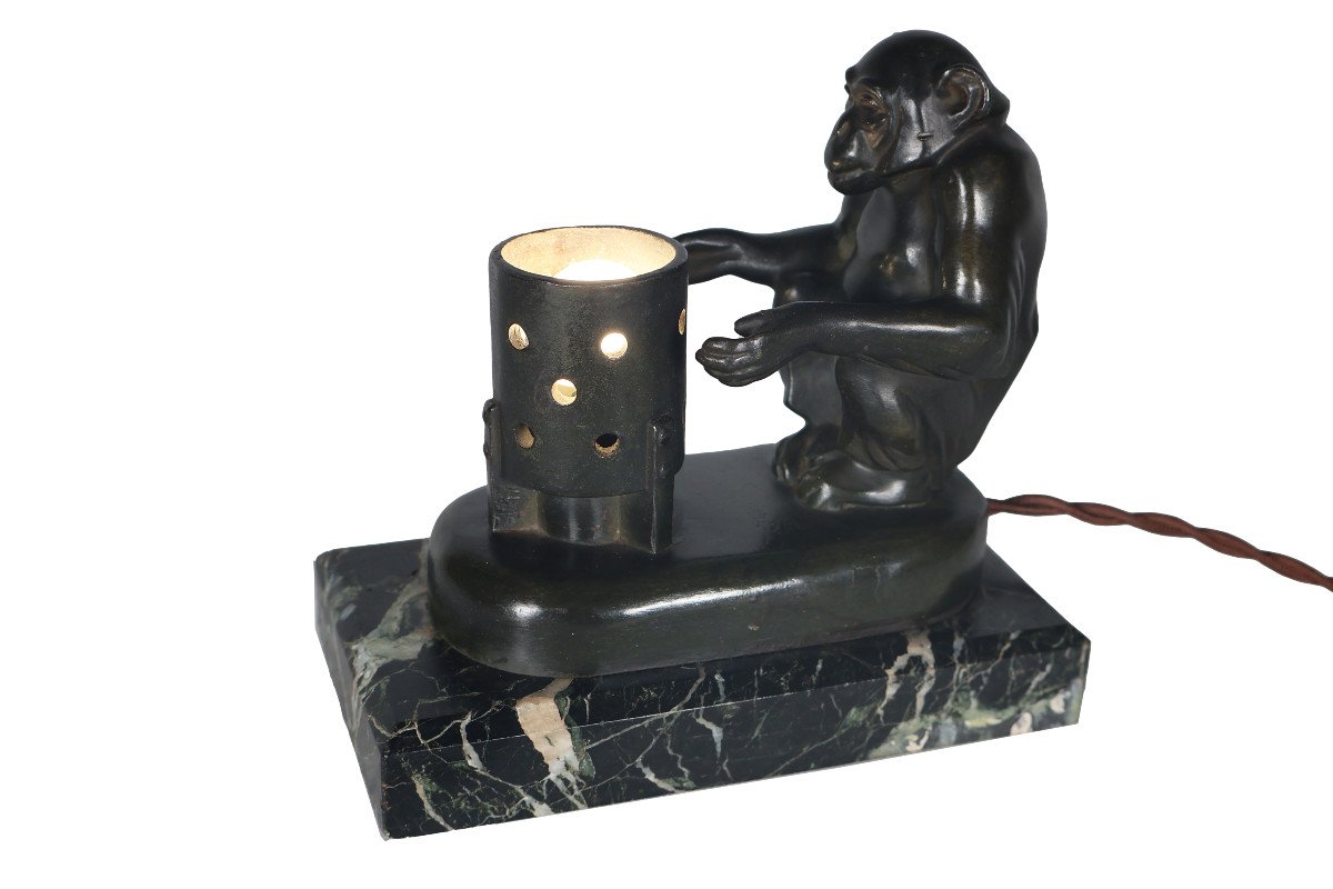 Monkey Night Light At The Brazier Max Le Verrier Art Deco Period