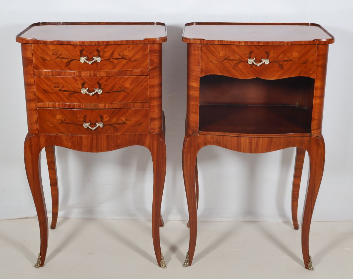 Pair Of Louis XV Style Bedside Tables, Early 20th Century 