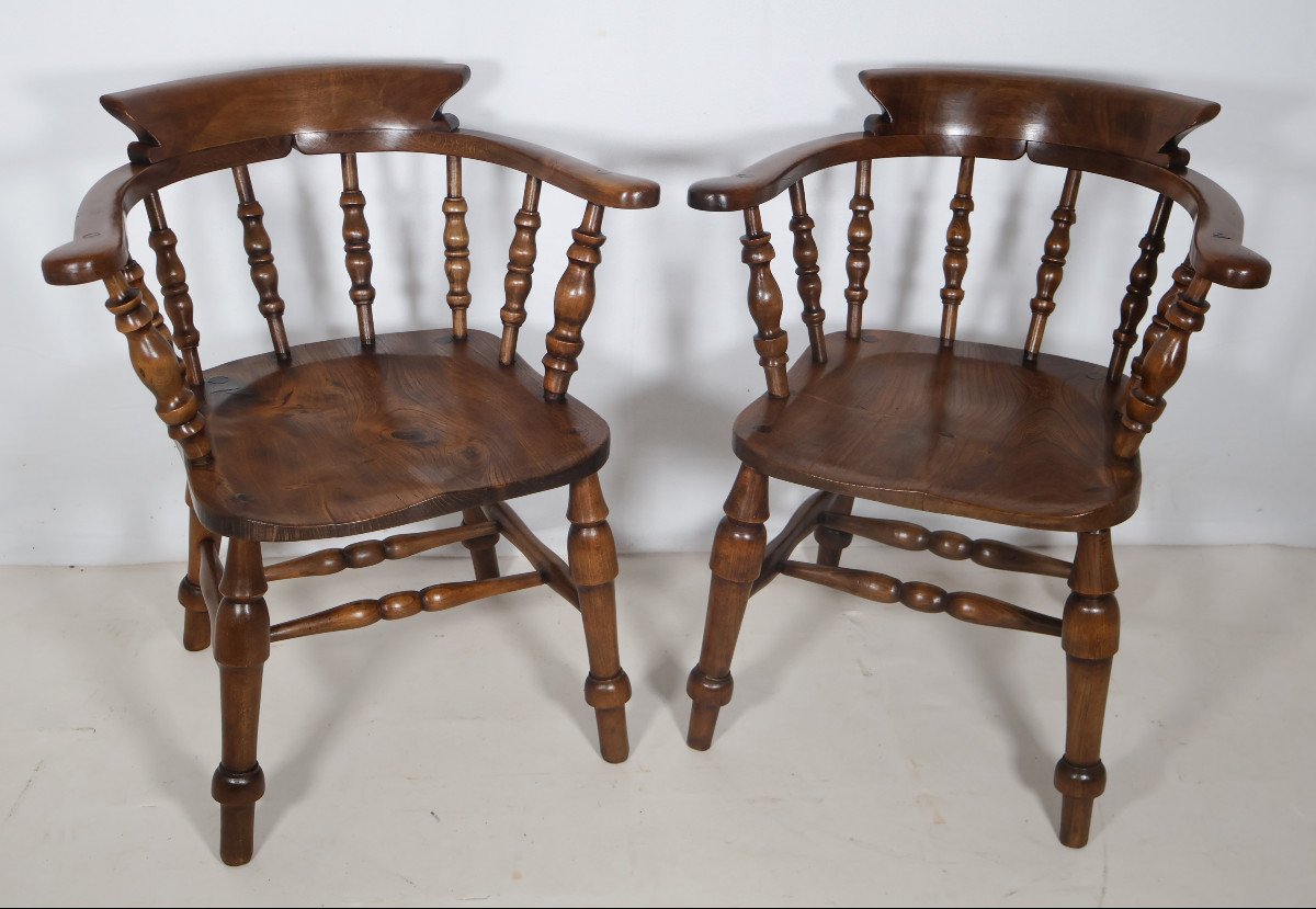 Set Of 4 English Windsor Style Armchairs Victorian Era -photo-3