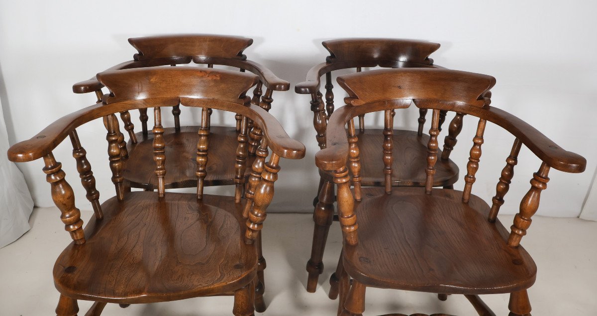 Set Of 4 English Windsor Style Armchairs Victorian Era -photo-4