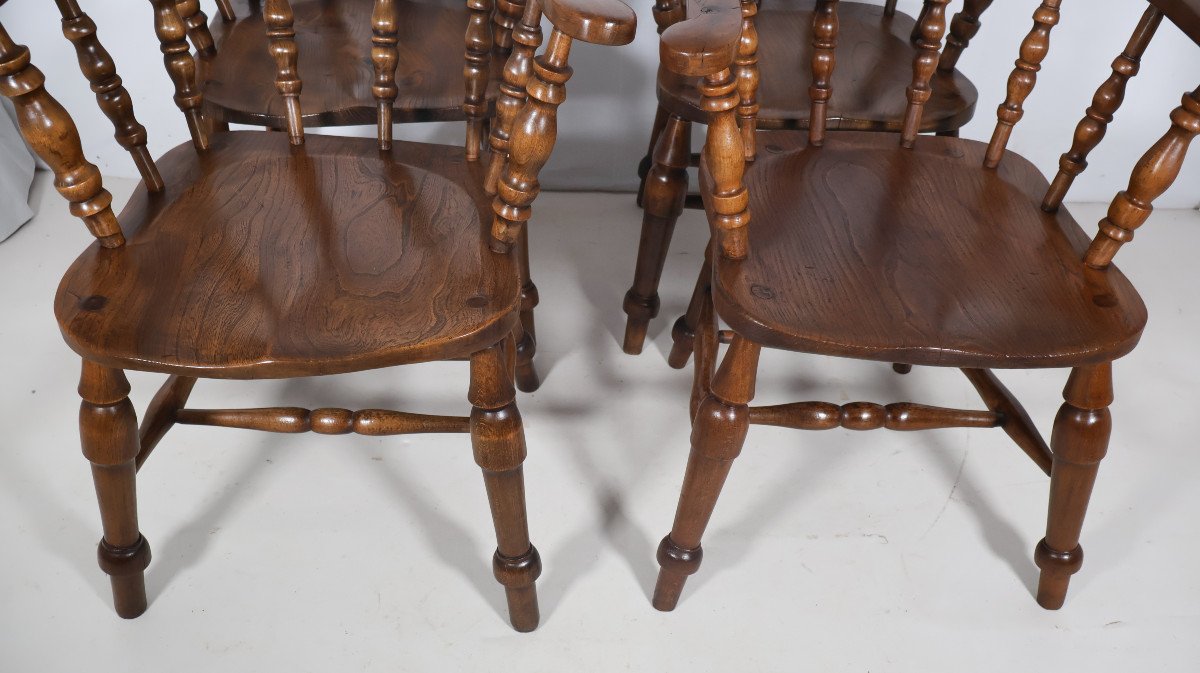 Set Of 4 English Windsor Style Armchairs Victorian Era -photo-5