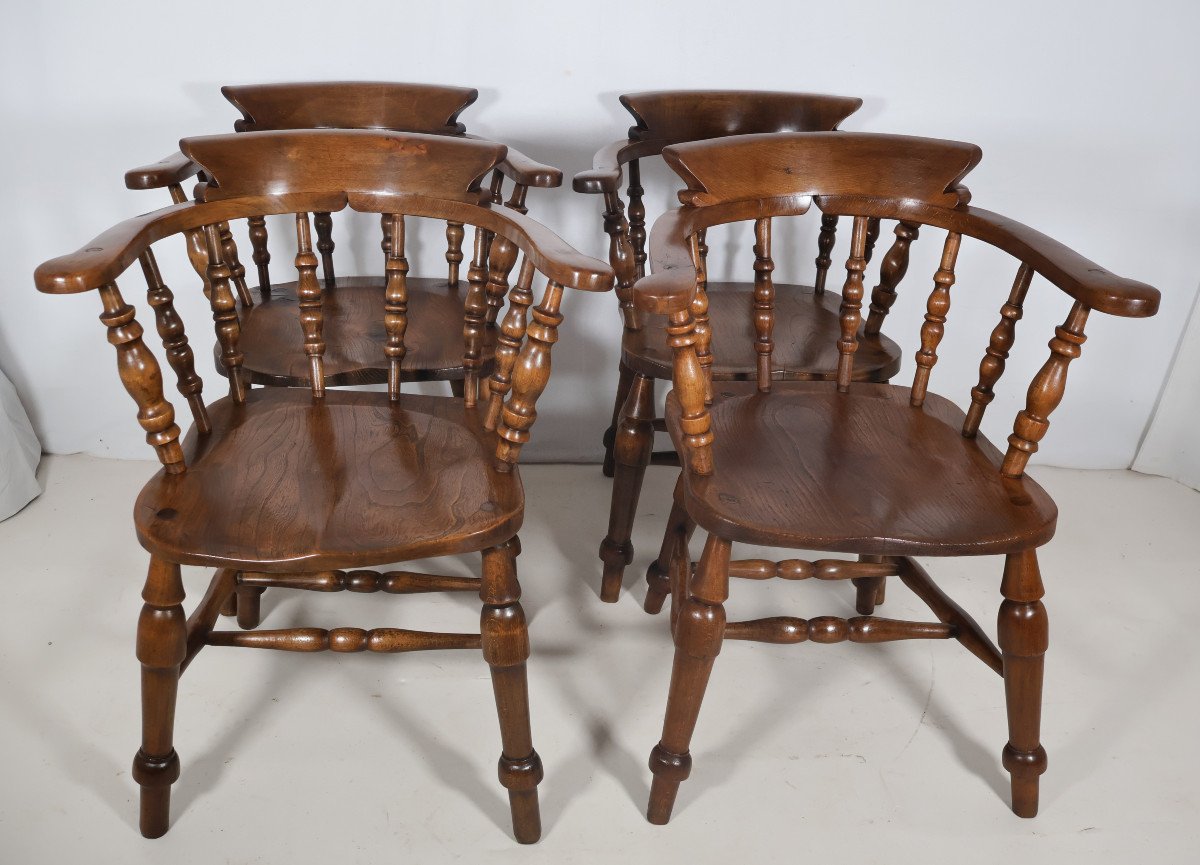 Set Of 4 English Windsor Style Armchairs Victorian Era 