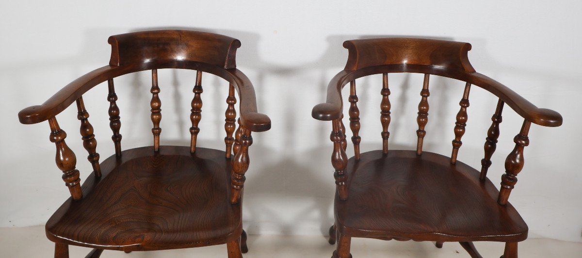 Pair Of English Windsor Style Armchairs Victorian Era-photo-2