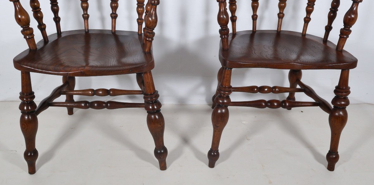 Pair Of English Windsor Style Armchairs Victorian Era-photo-3