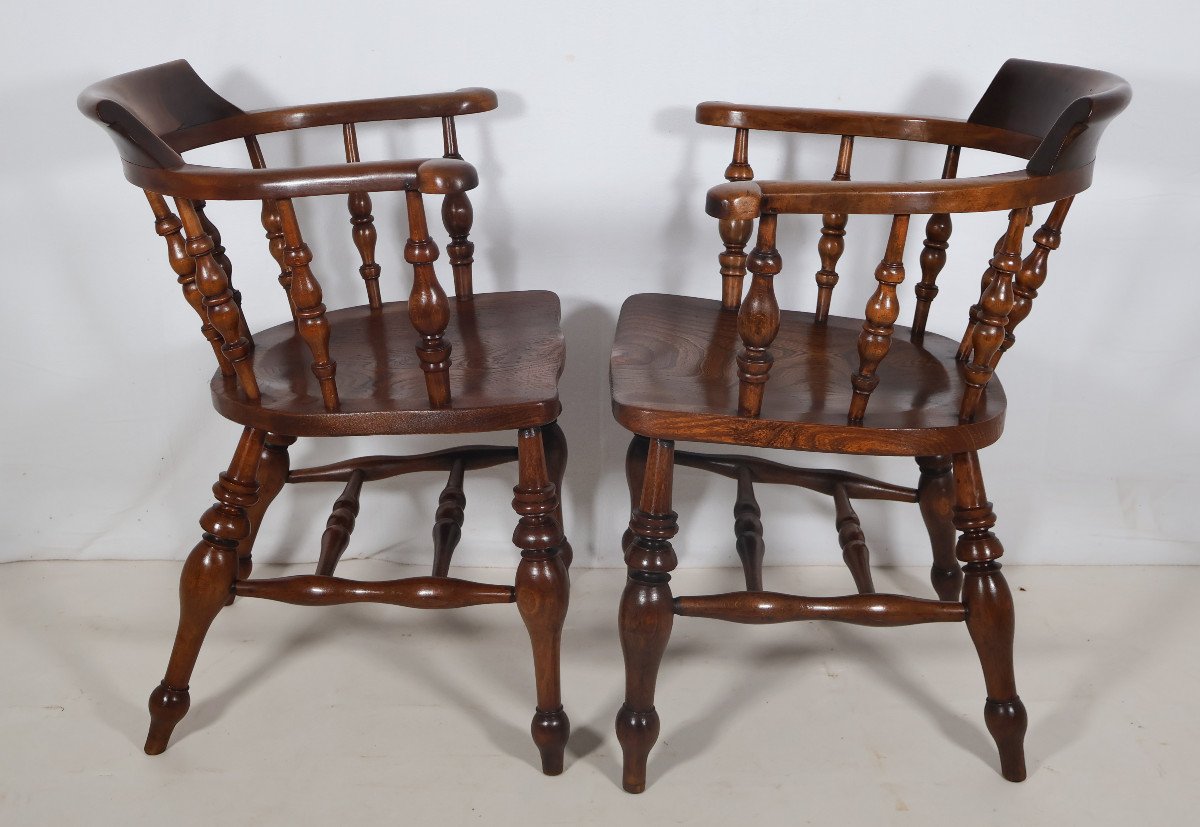 Pair Of English Windsor Style Armchairs Victorian Era-photo-1