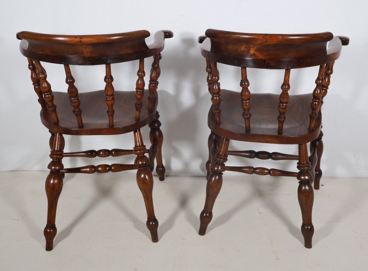 Pair Of English Windsor Style Armchairs Victorian Era-photo-3